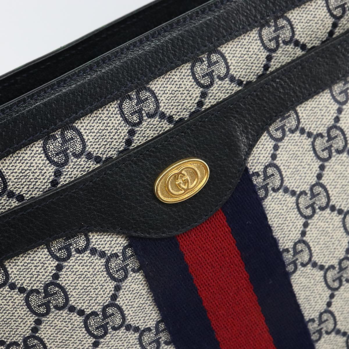 GUCCI GG Supreme Sherry Line Shoulder Bag PVC Navy Red 14 02 013 Auth BA9411