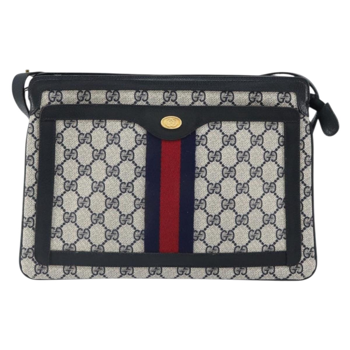 GUCCI GG Supreme Sherry Line Shoulder Bag PVC Navy Red 14 02 013 Auth BA9411