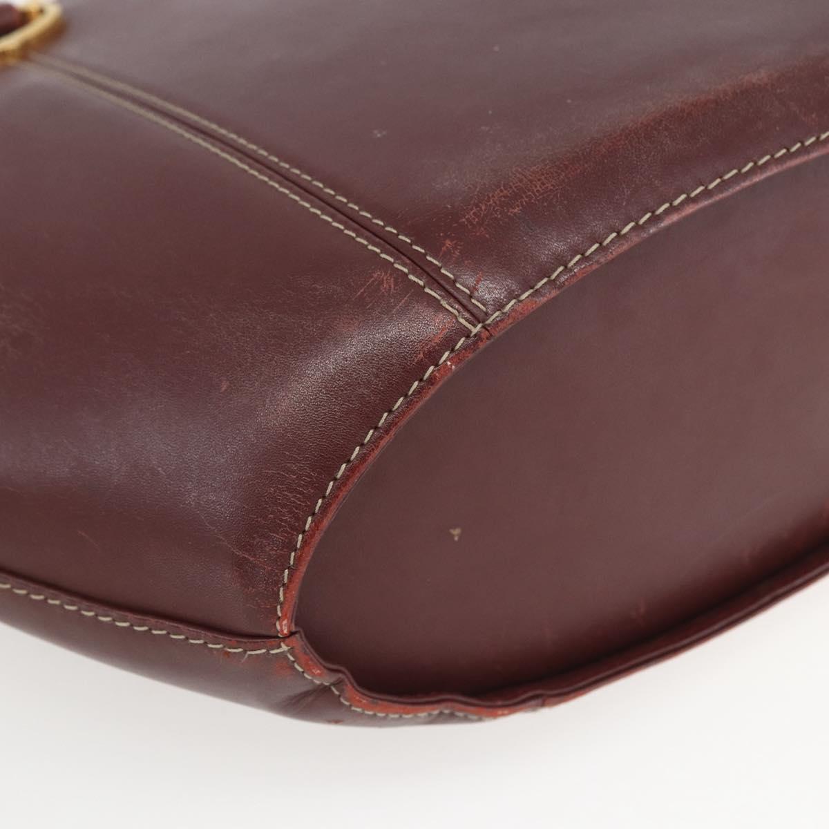 CARTIER Must Line Hand Bag Leather Bordeaux Gold Auth BA9415