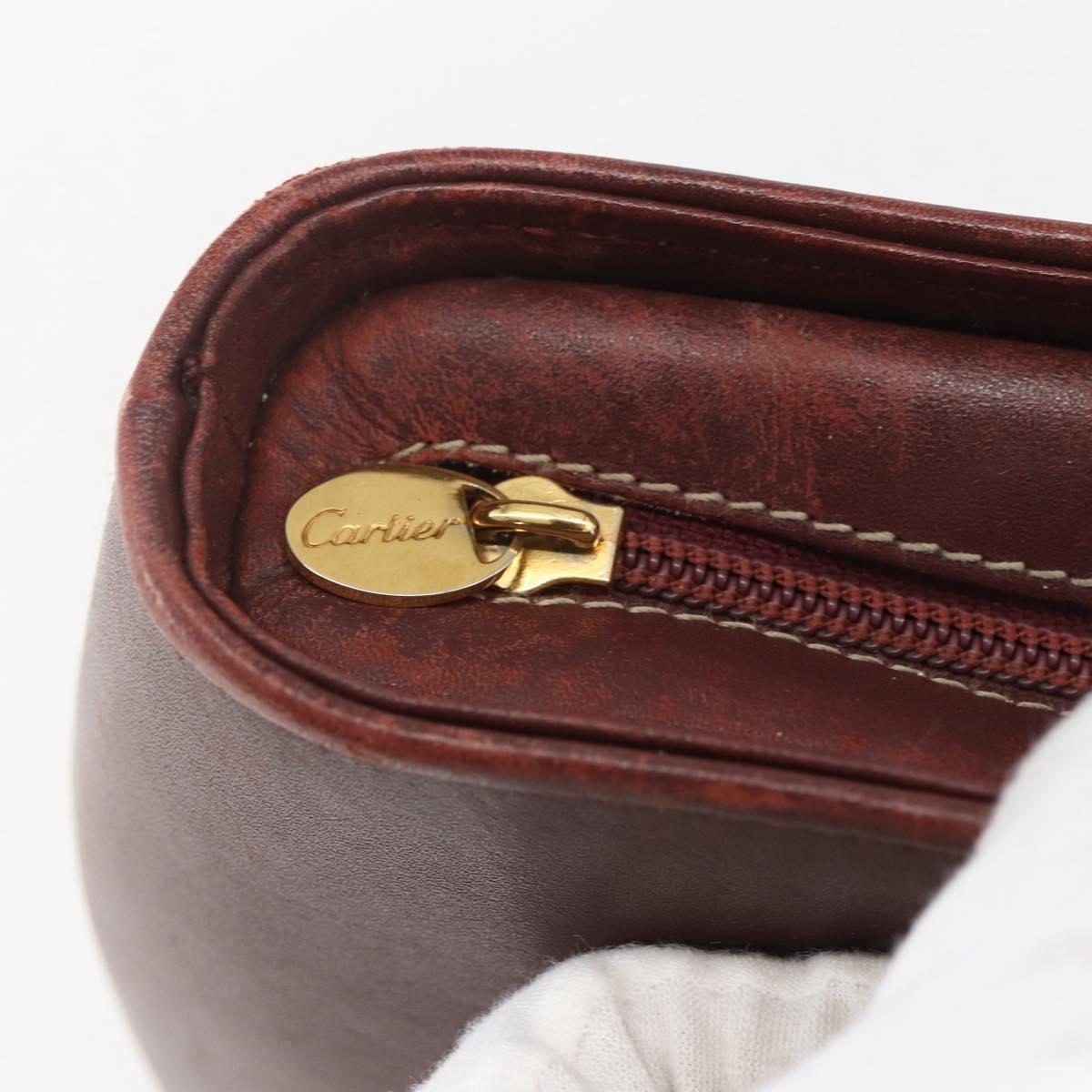 CARTIER Must Line Hand Bag Leather Bordeaux Gold Auth BA9415