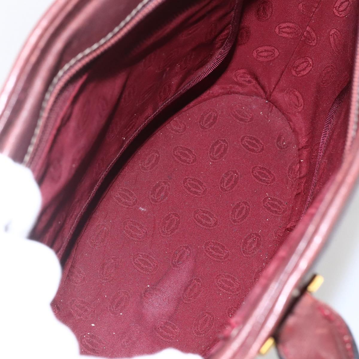 CARTIER Must Line Hand Bag Leather Bordeaux Gold Auth BA9415