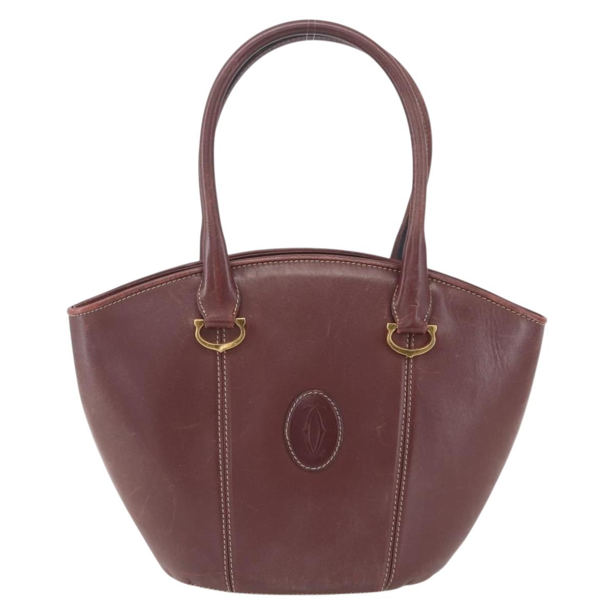 CARTIER Must Line Hand Bag Leather Bordeaux Gold Auth BA9415
