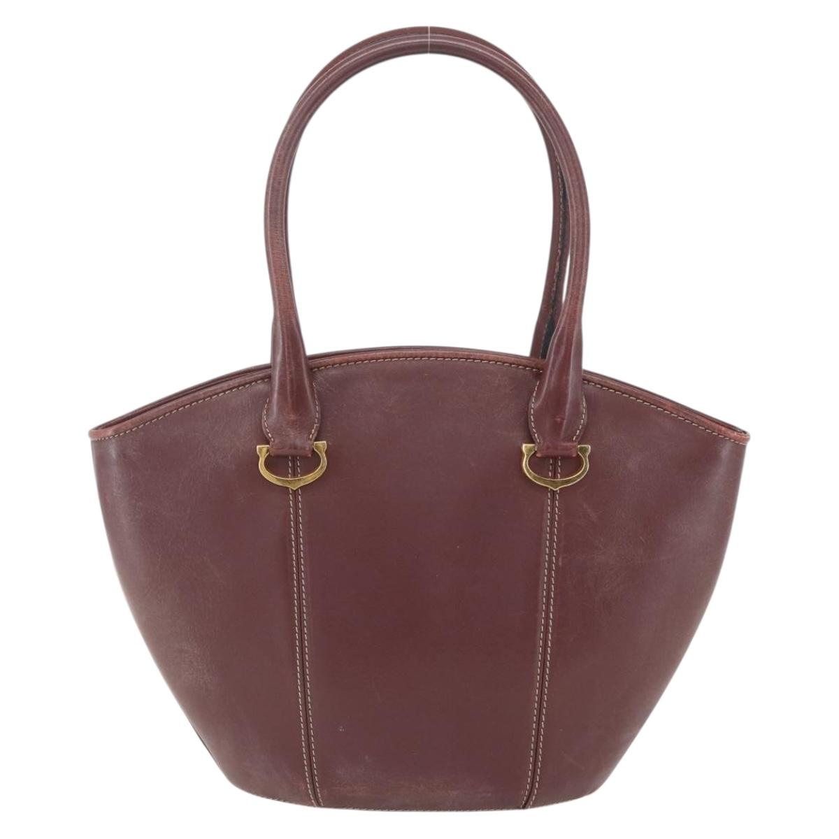 CARTIER Must Line Hand Bag Leather Bordeaux Gold Auth BA9415