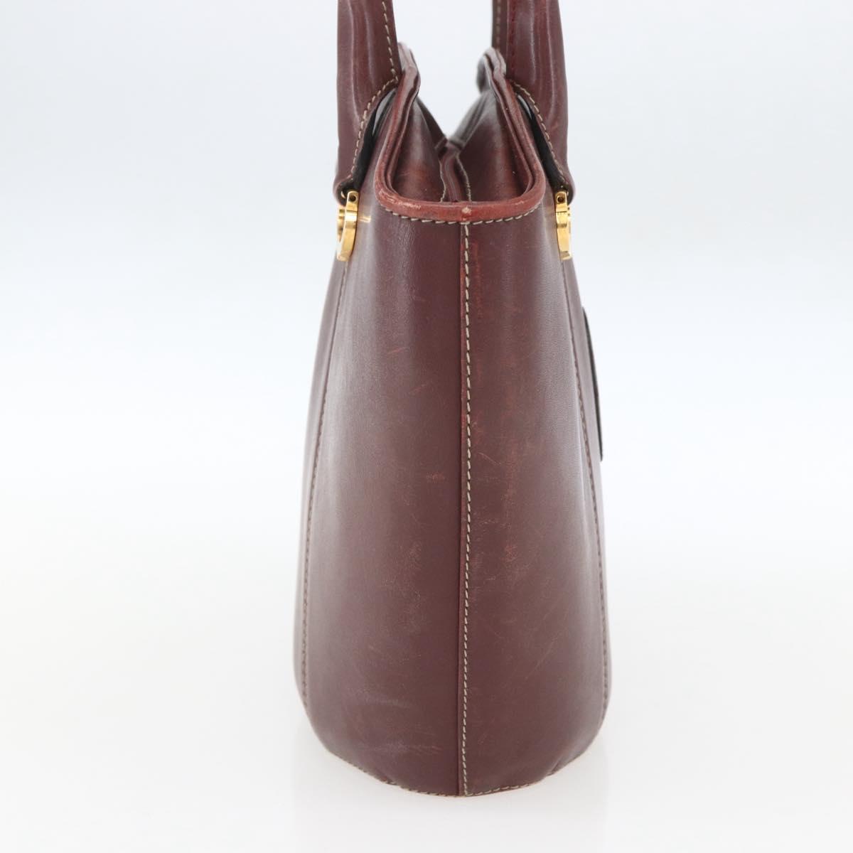 CARTIER Must Line Hand Bag Leather Bordeaux Gold Auth BA9415