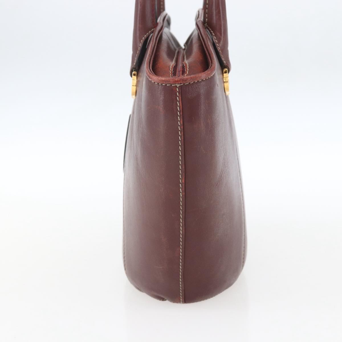 CARTIER Must Line Hand Bag Leather Bordeaux Gold Auth BA9415