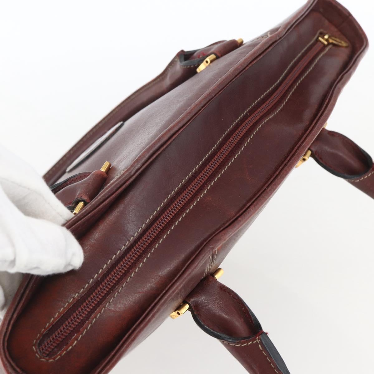 CARTIER Must Line Hand Bag Leather Bordeaux Gold Auth BA9415