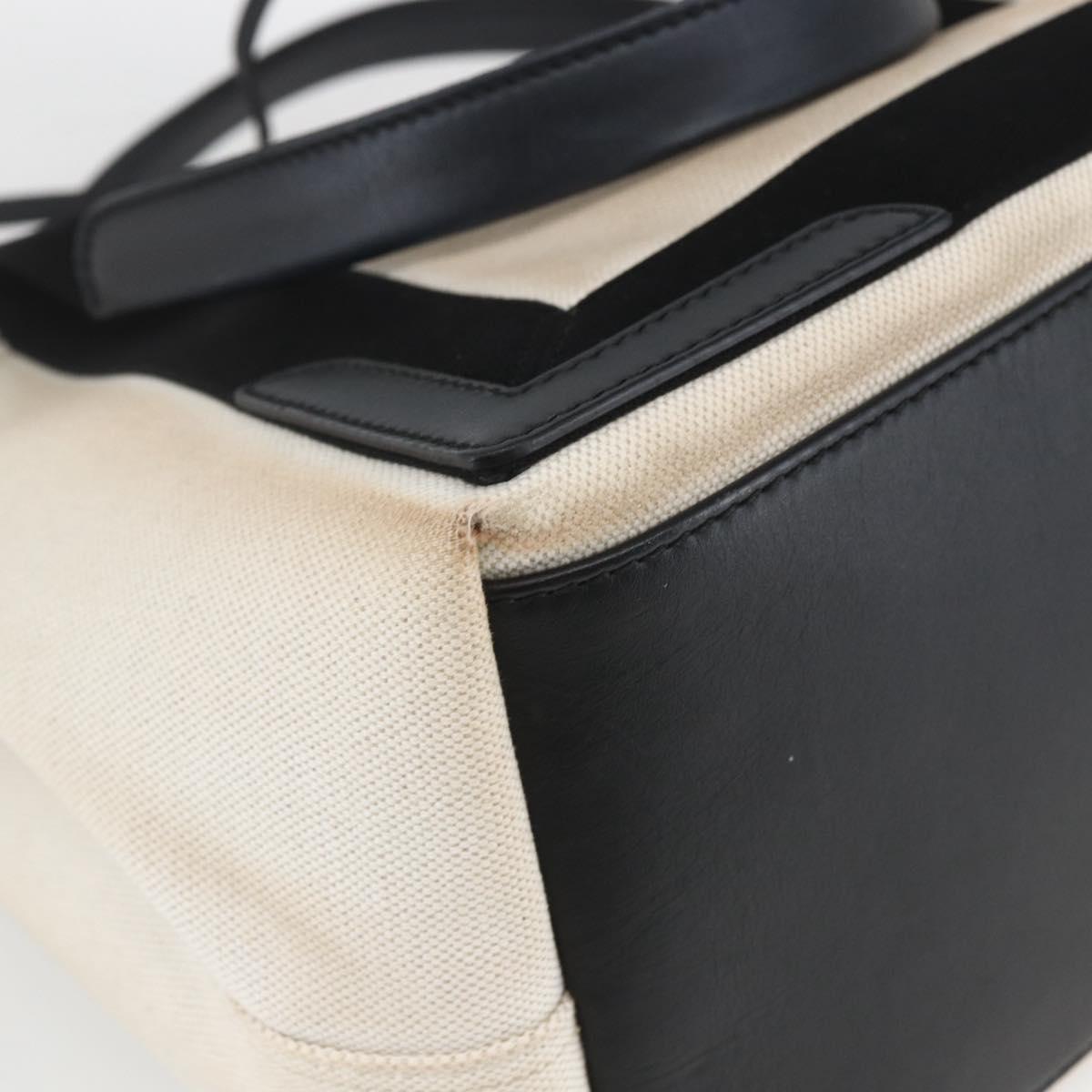 BALENCIAGA Navy kabas M Hand Bag Canvas White Black Silver 339933 Auth BA9416