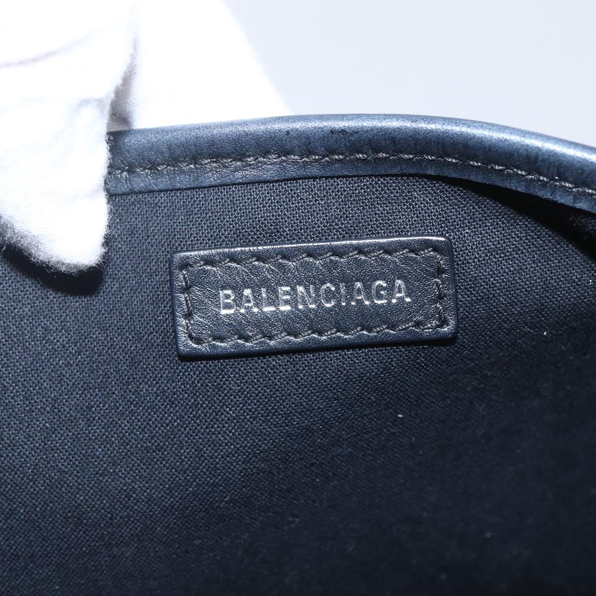 BALENCIAGA Navy kabas M Hand Bag Canvas White Black Silver 339933 Auth BA9416