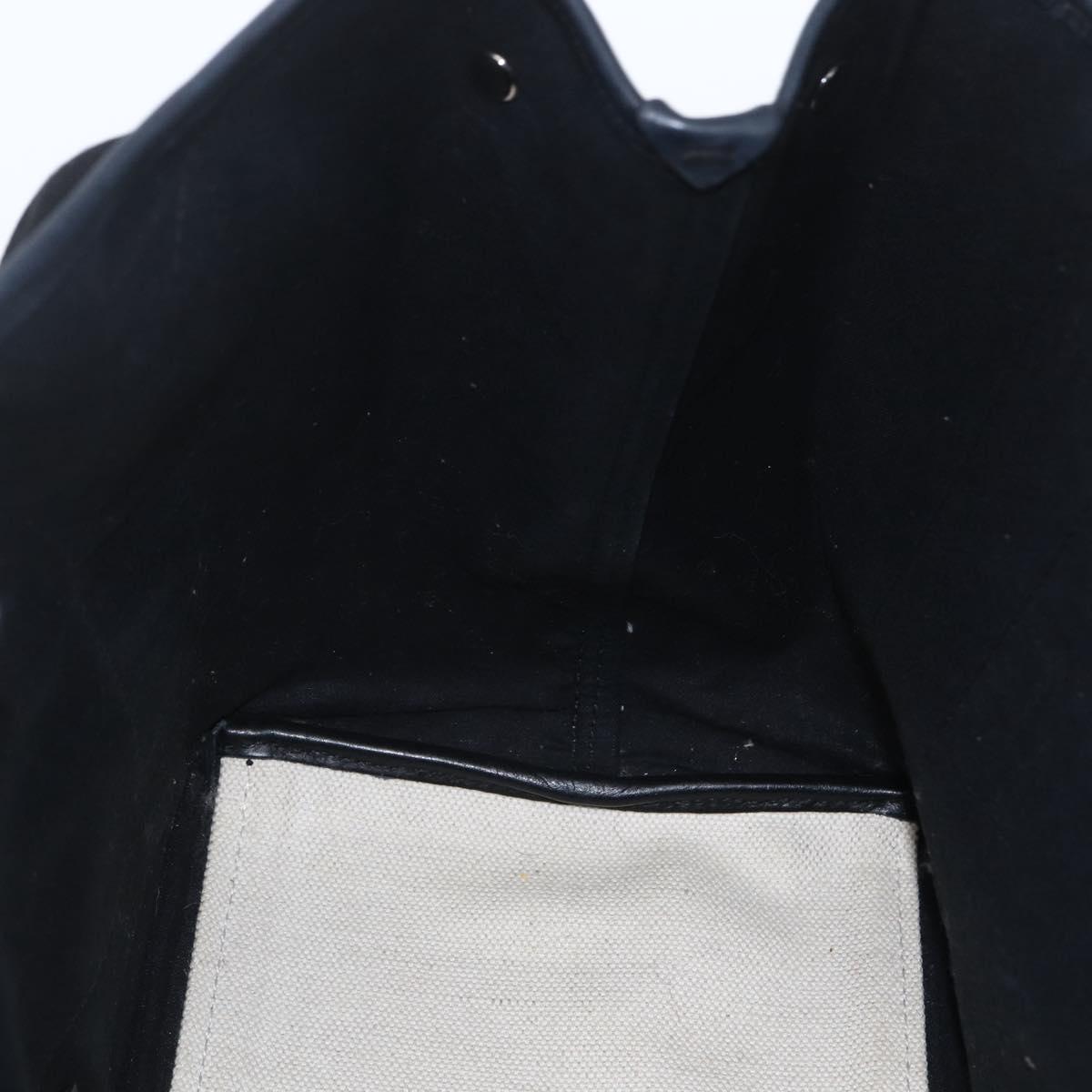 BALENCIAGA Navy kabas M Hand Bag Canvas White Black Silver 339933 Auth BA9416