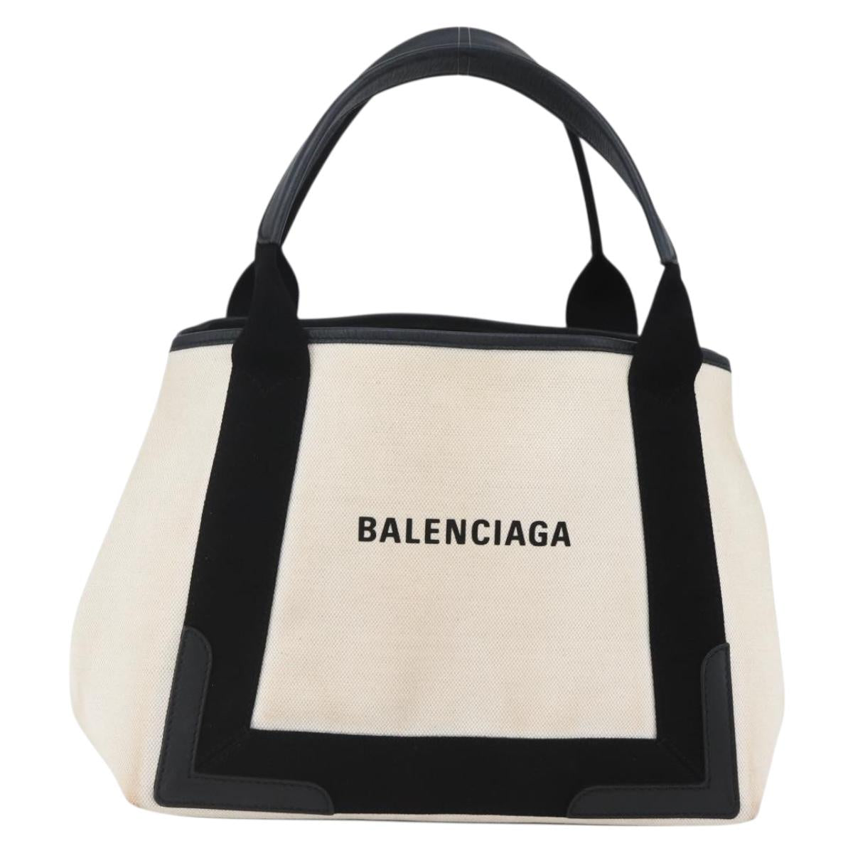 BALENCIAGA Navy kabas M Hand Bag Canvas White Black Silver 339933 Auth BA9416