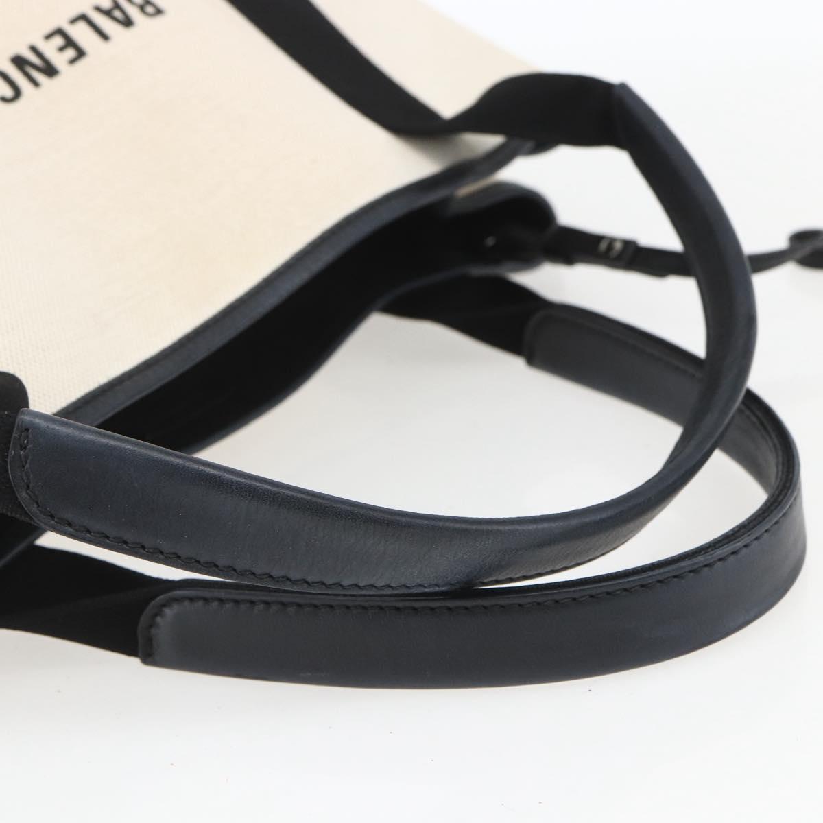 BALENCIAGA Navy kabas M Hand Bag Canvas White Black Silver 339933 Auth BA9416