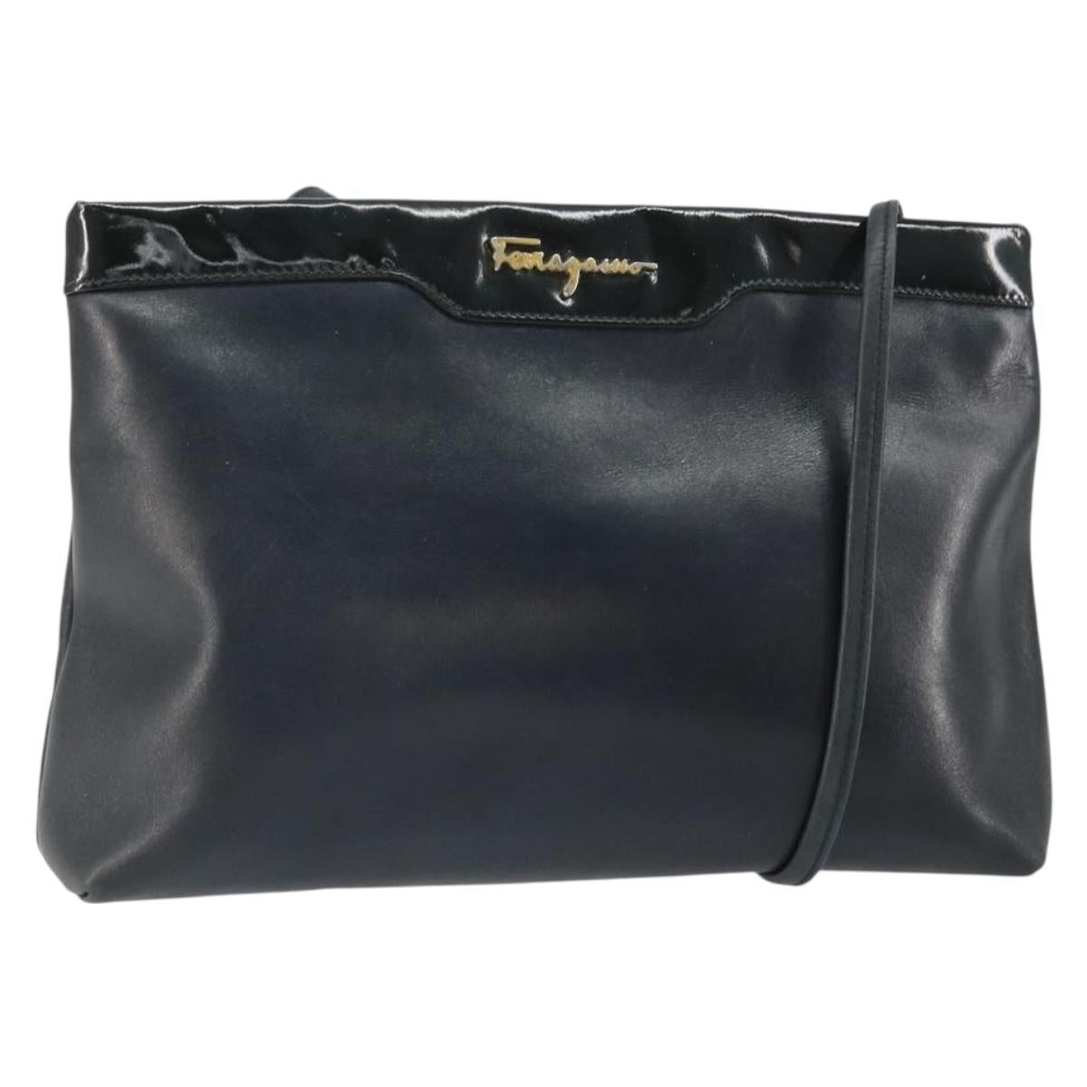 Salvatore Ferragamo Shoulder Bag Leather Black Gold Auth BA9418