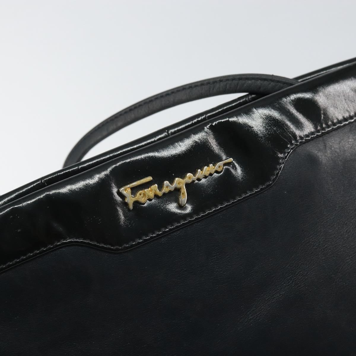 Salvatore Ferragamo Shoulder Bag Leather Black Gold Auth BA9418