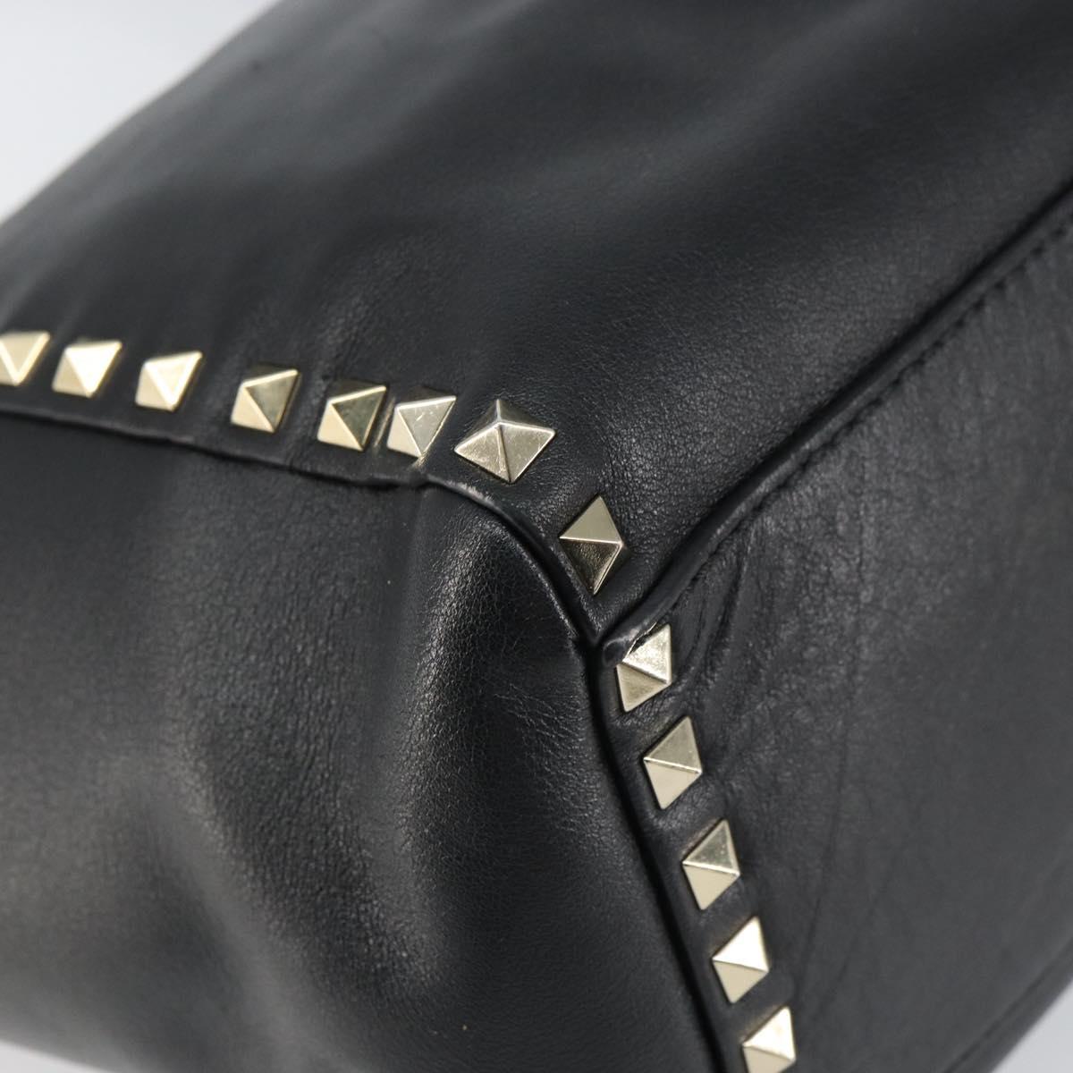 VALENTINO Rock studs Hand Bag Leather 2way Black Gold Auth BA9420