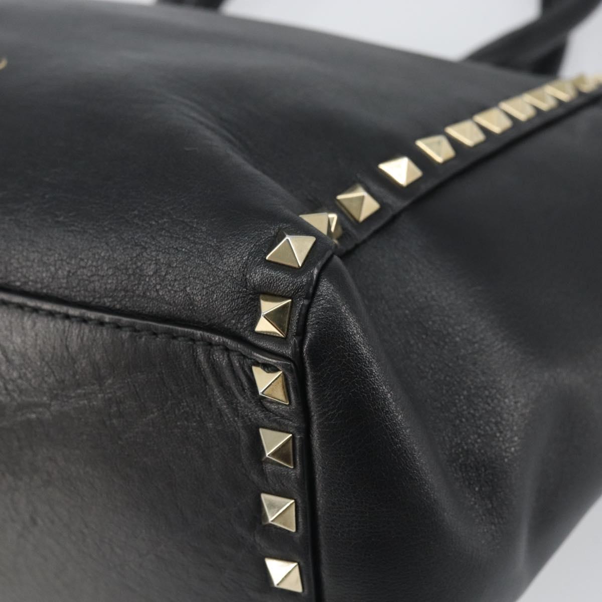 VALENTINO Rock studs Hand Bag Leather 2way Black Gold Auth BA9420
