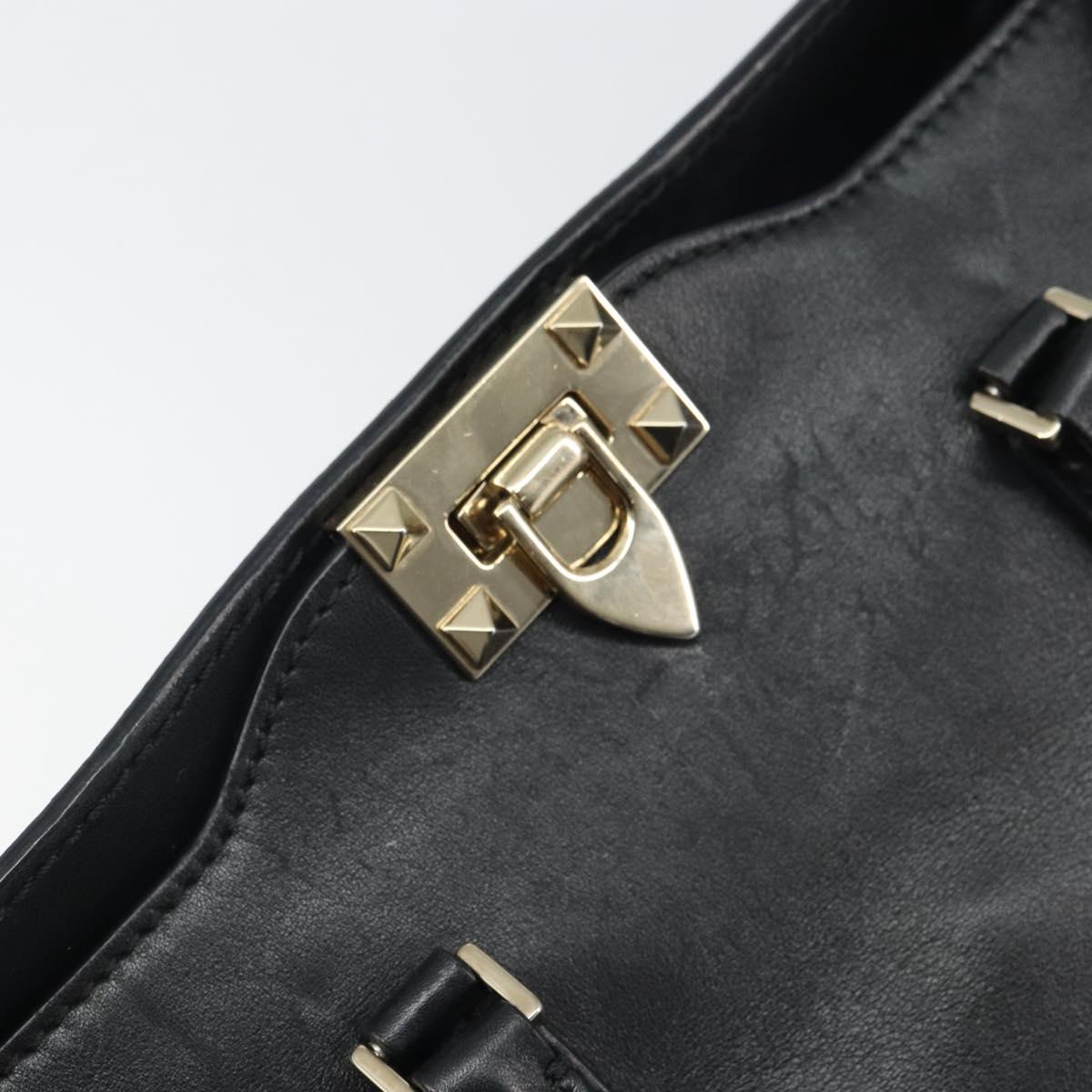 VALENTINO Rock studs Hand Bag Leather 2way Black Gold Auth BA9420
