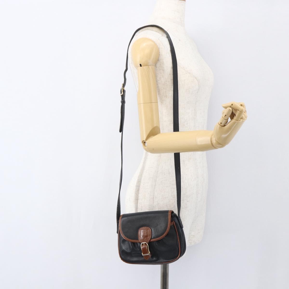 CELINE Shoulder Bag Leather Black Gold Auth BA9422