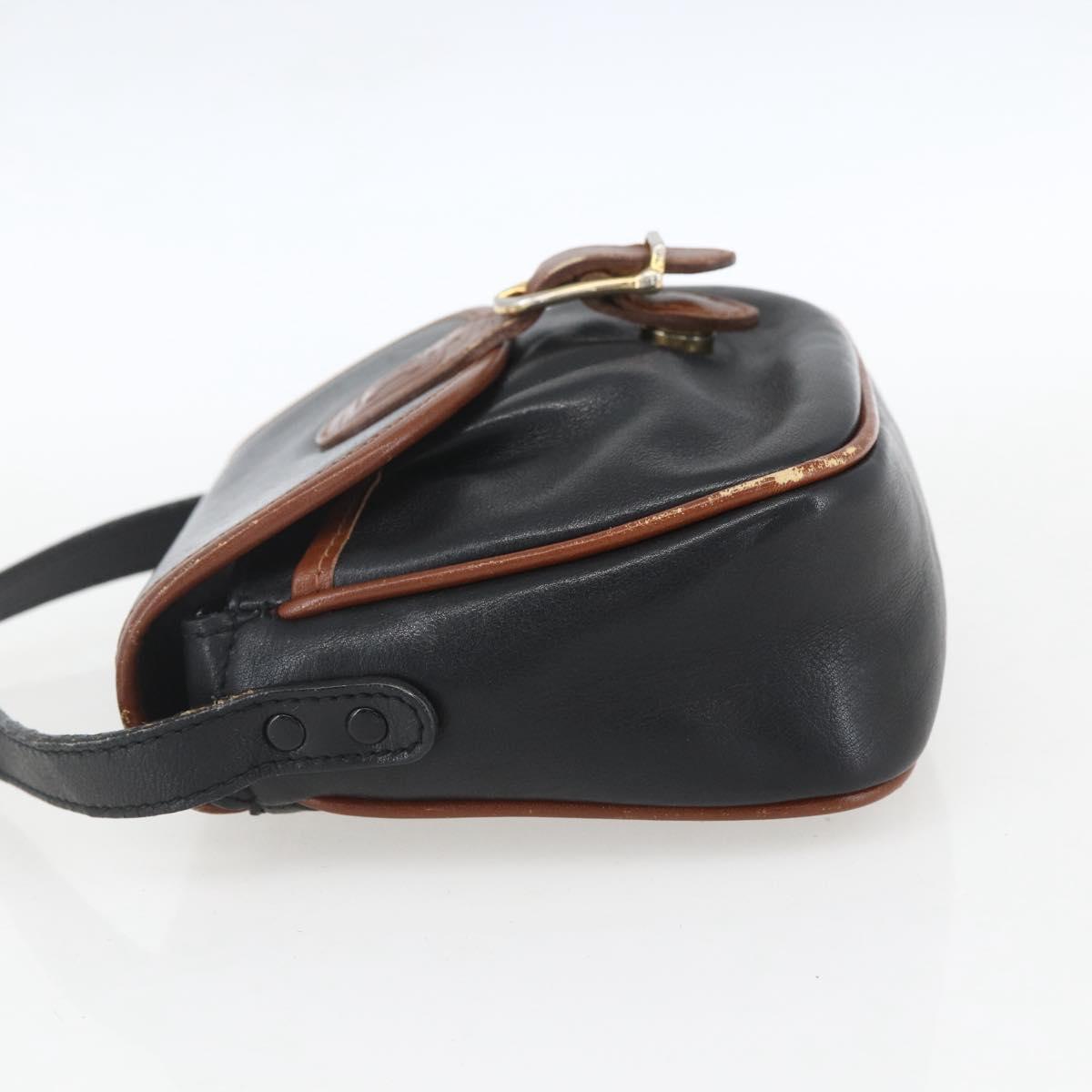 CELINE Shoulder Bag Leather Black Gold Auth BA9422