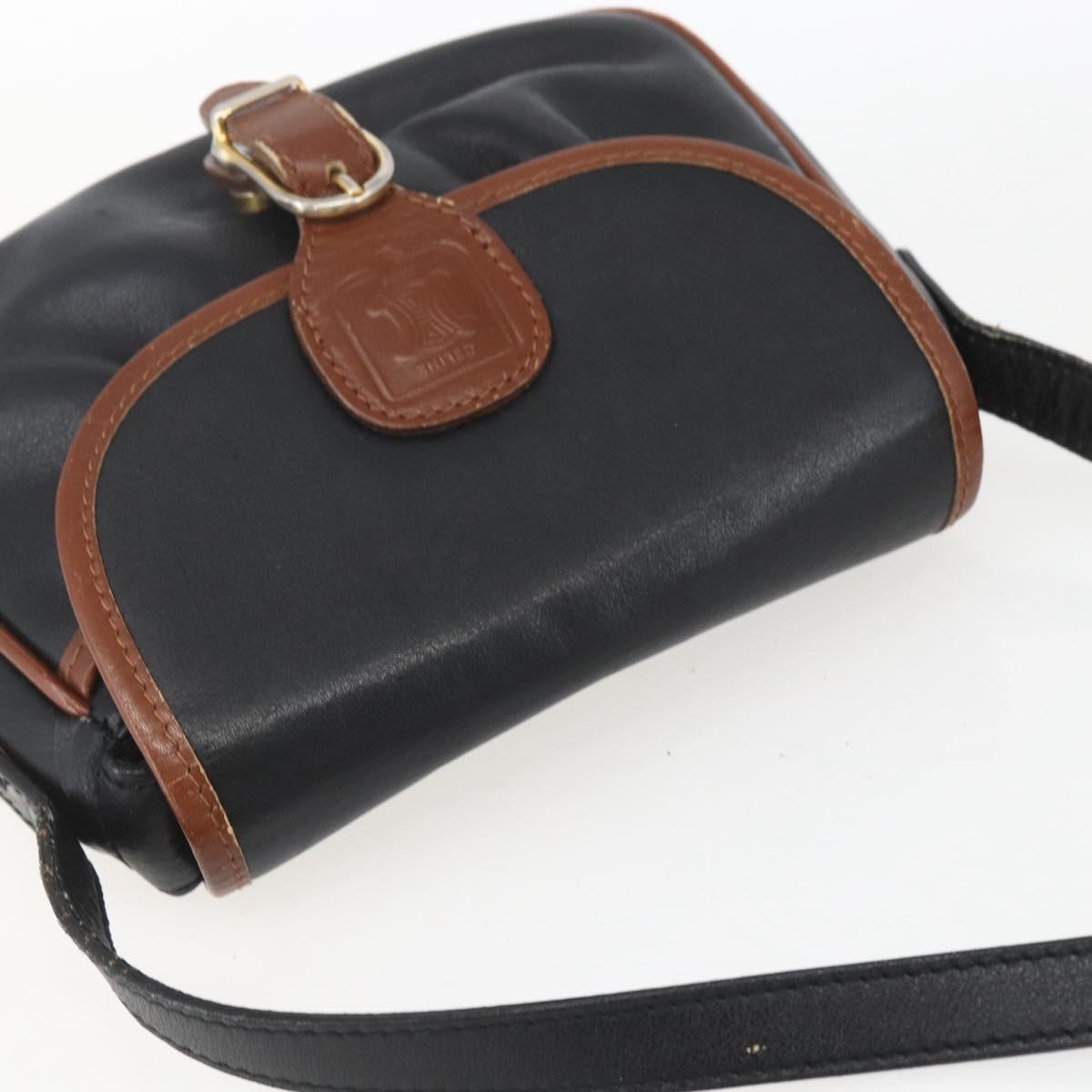 CELINE Shoulder Bag Leather Black Gold Auth BA9422