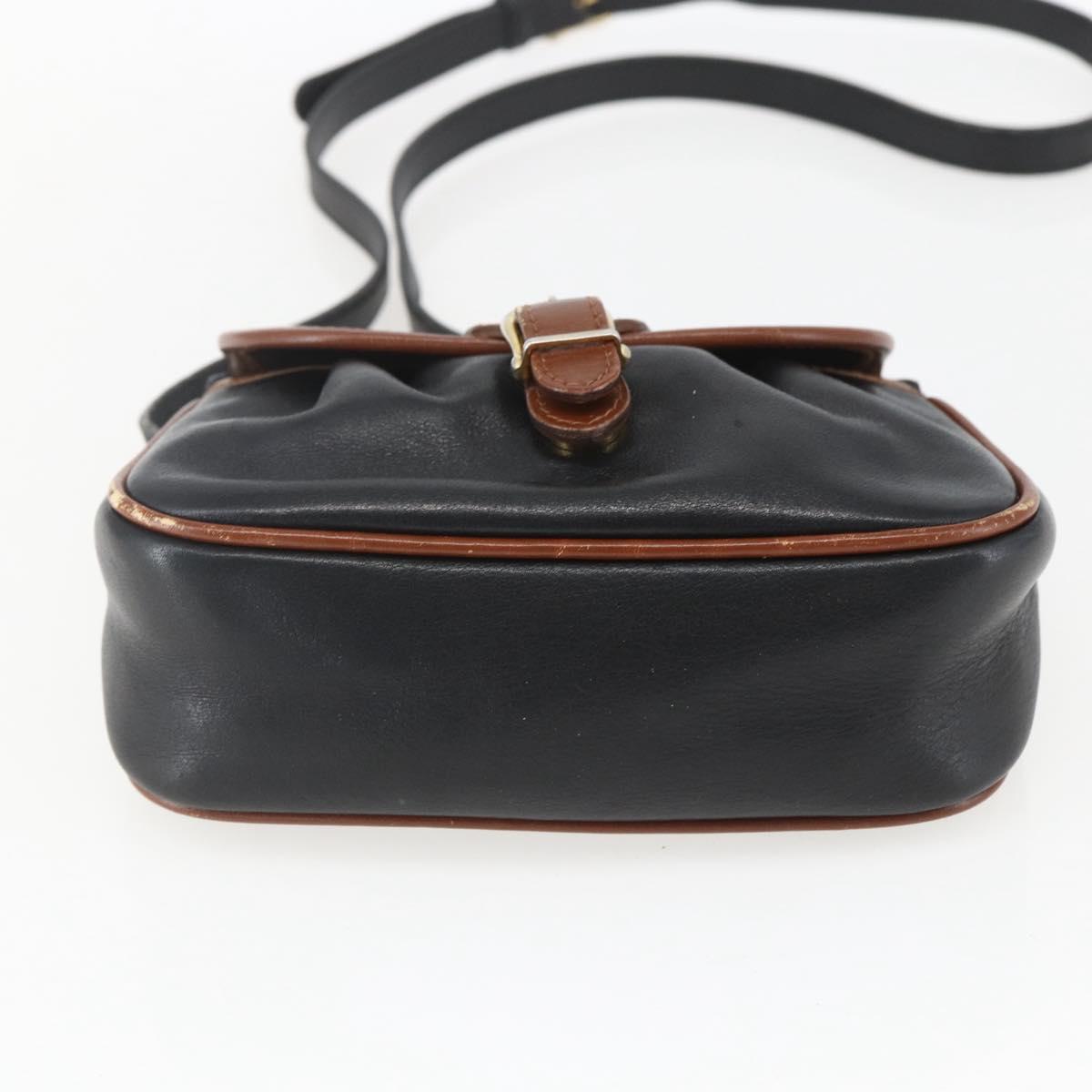 CELINE Shoulder Bag Leather Black Gold Auth BA9422