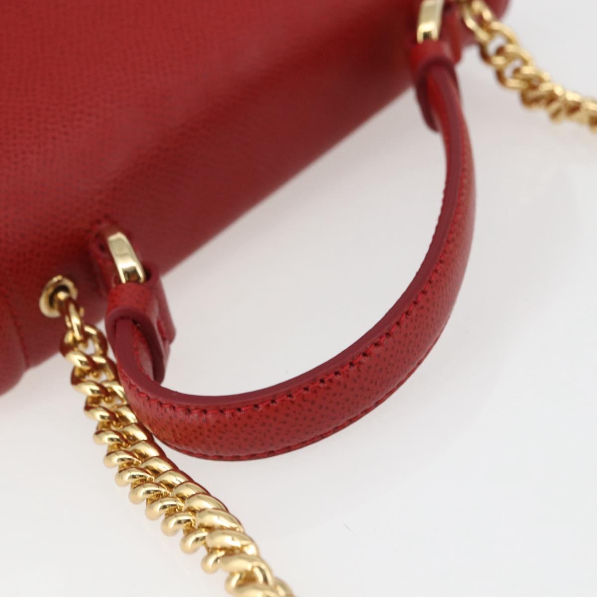 Salvatore Ferragamo Chain Vala Shoulder Bag Leather 2way Red Gold Auth BA9424V