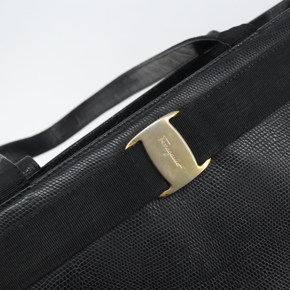 Salvatore Ferragamo Vala Tote Bag Leather Black Gold Auth BA9428