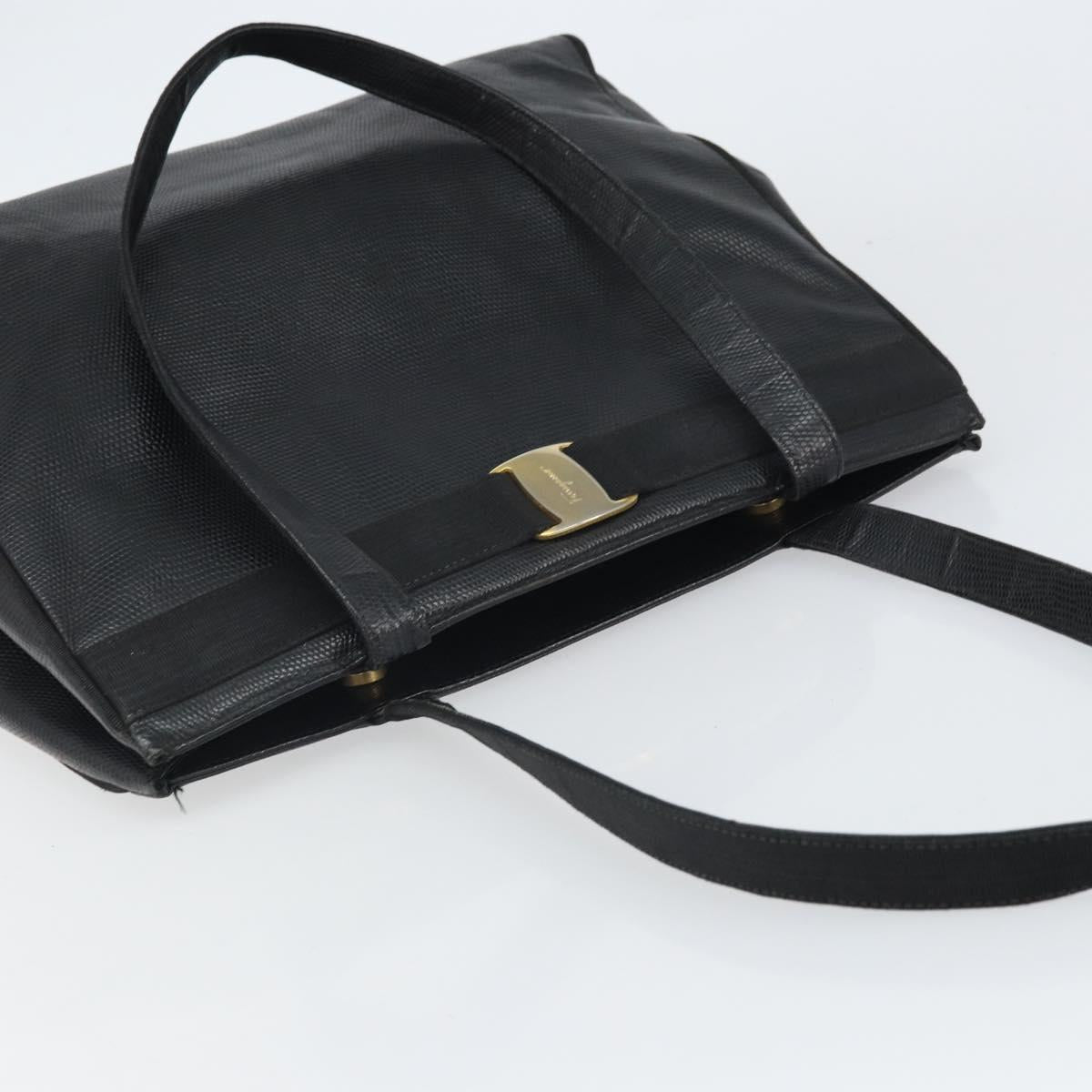 Salvatore Ferragamo Vala Tote Bag Leather Black Gold Auth BA9428