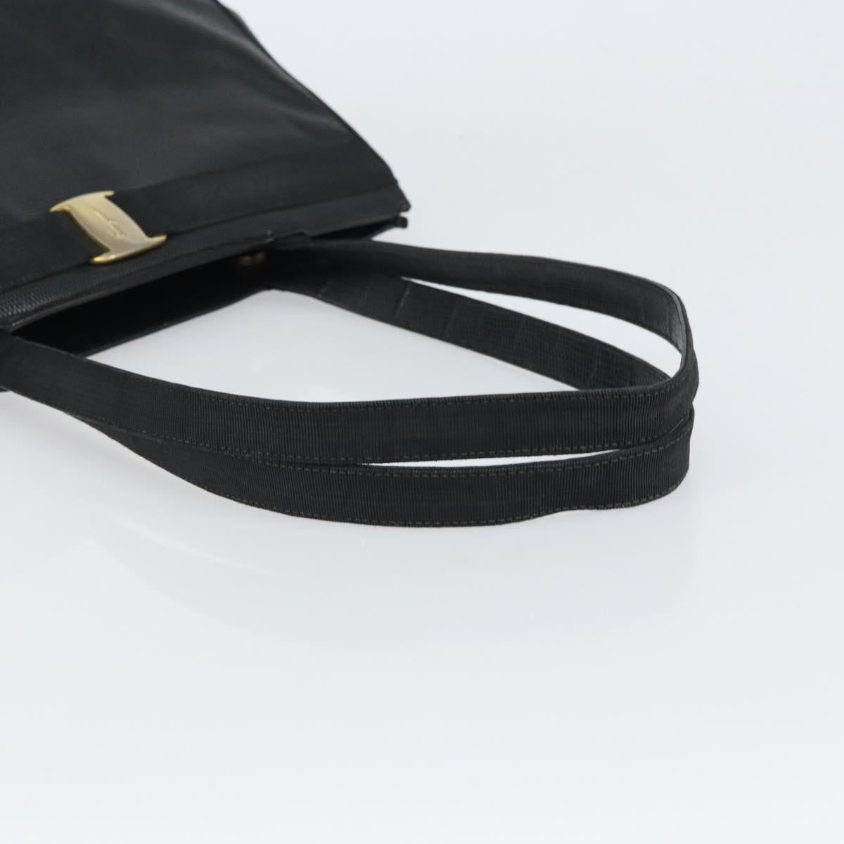 Salvatore Ferragamo Vala Tote Bag Leather Black Gold Auth BA9428
