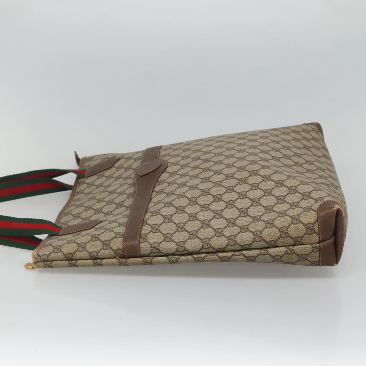 GUCCI GG Supreme Web Sherry Line Tote Bag PVC Beige Green Red Auth BA943