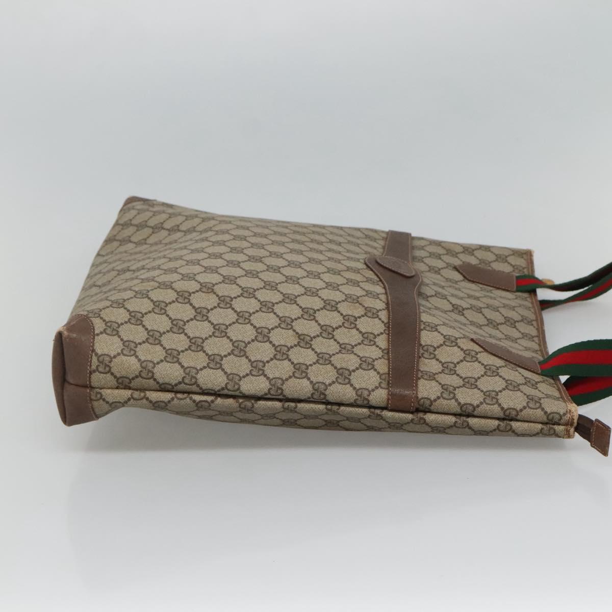 GUCCI GG Supreme Web Sherry Line Tote Bag PVC Beige Green Red Auth BA943