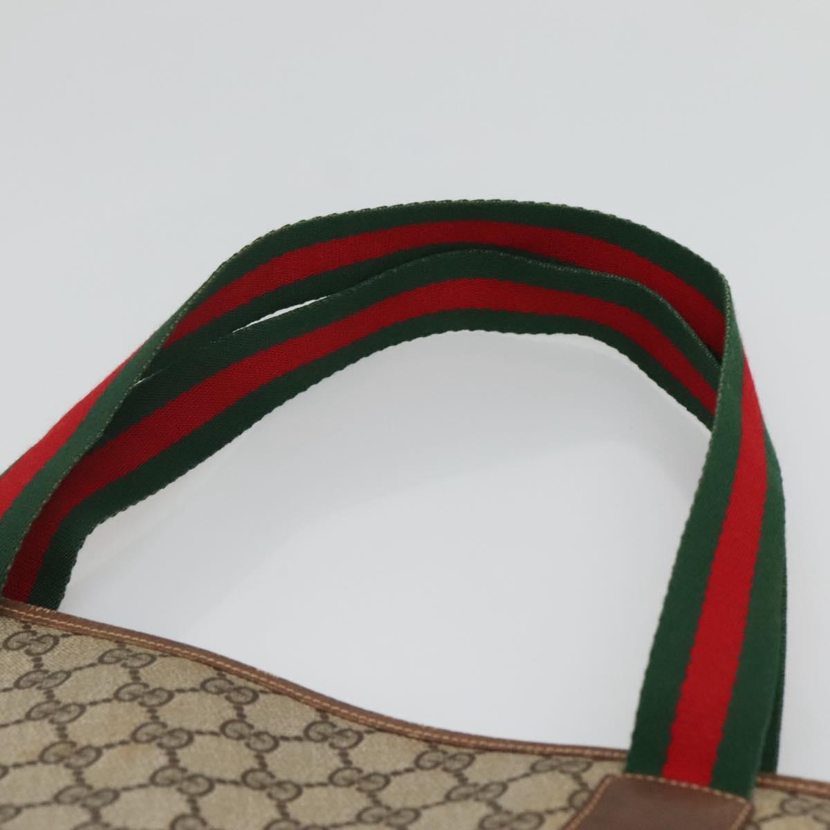 GUCCI GG Supreme Web Sherry Line Tote Bag PVC Beige Green Red Auth BA943