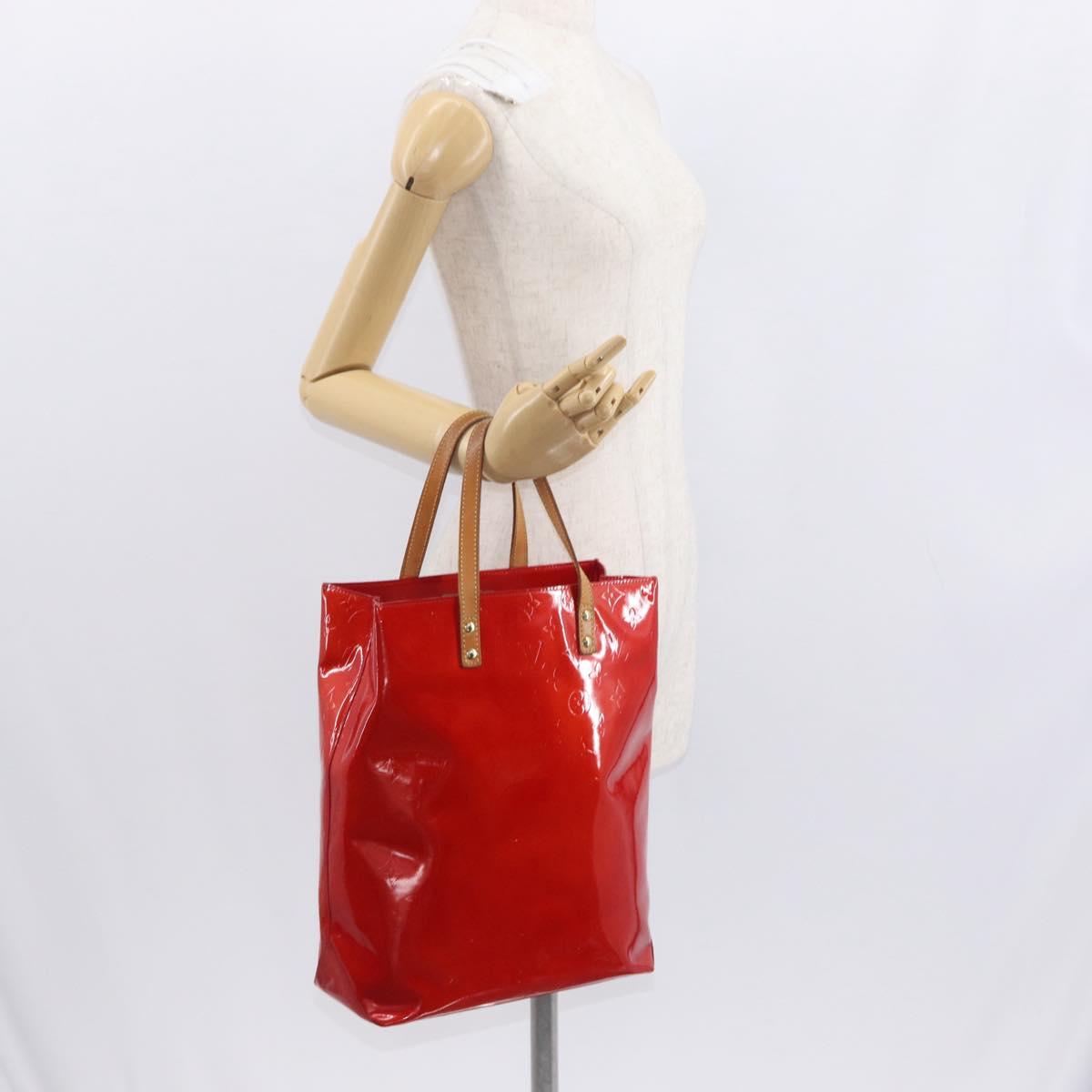 LOUIS VUITTON Monogram Vernis Reade MM Hand Bag Red Rouge M91086 LV Auth BA9480