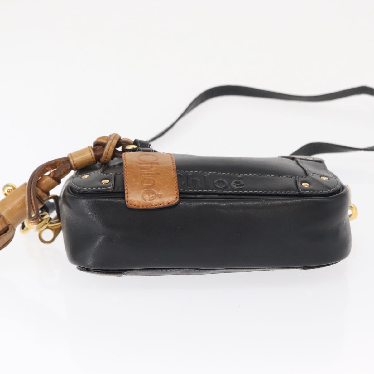 Chloe Eden Shoulder Bag Leather Black Gold Auth BA9482