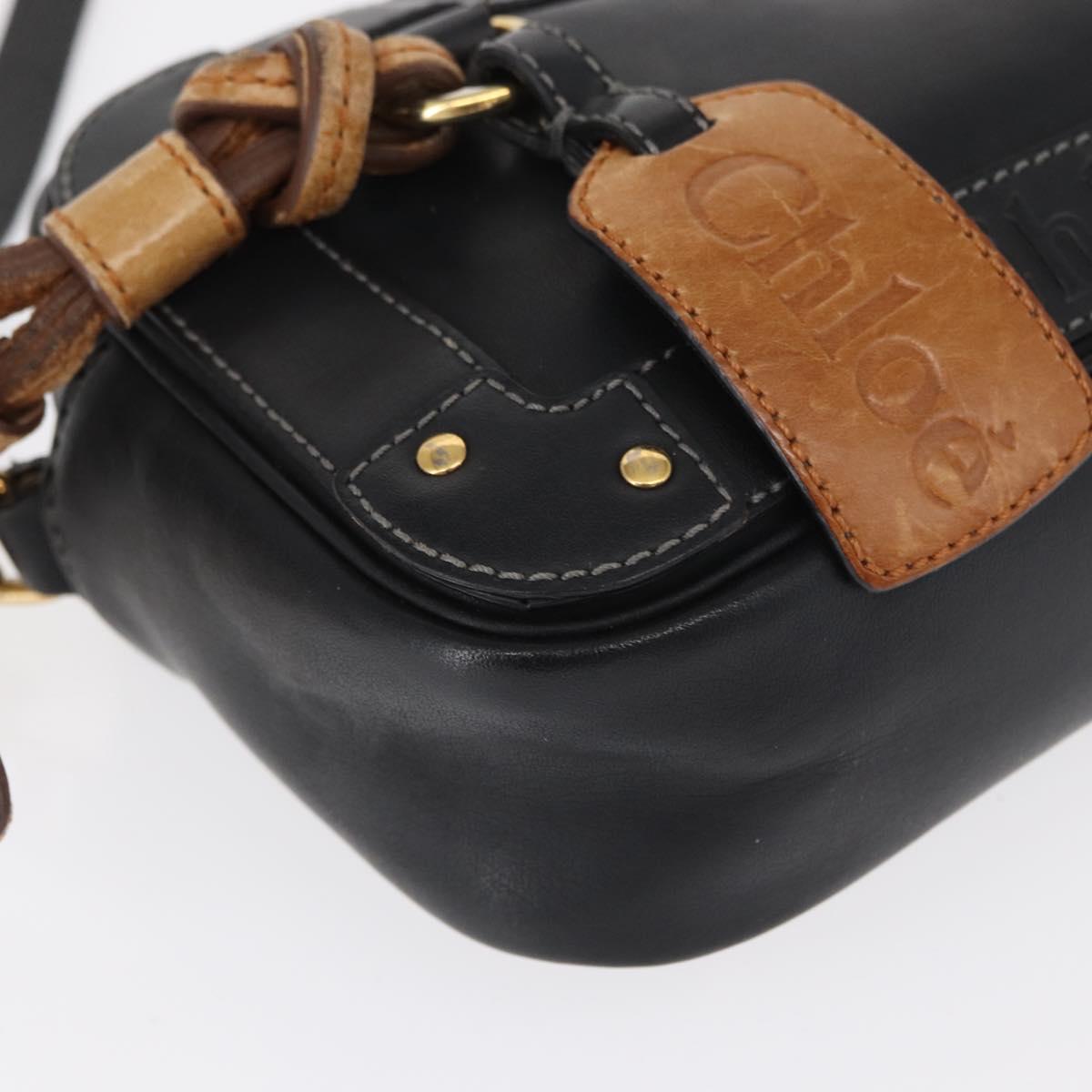 Chloe Eden Shoulder Bag Leather Black Gold Auth BA9482