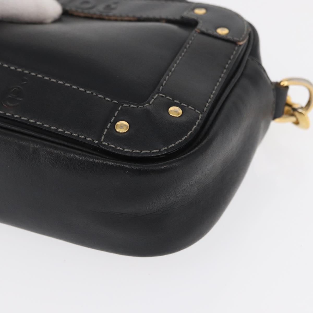 Chloe Eden Shoulder Bag Leather Black Gold Auth BA9482