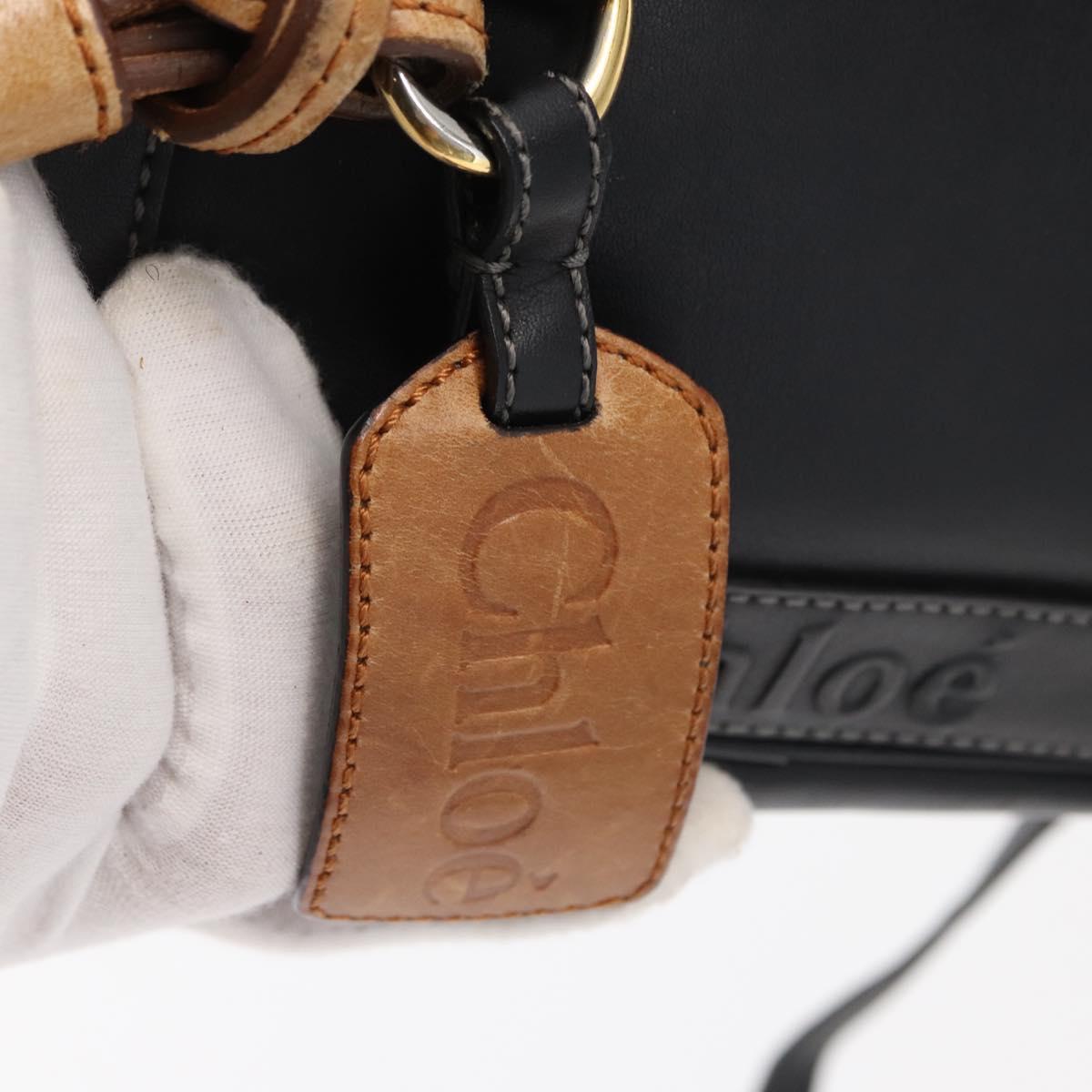 Chloe Eden Shoulder Bag Leather Black Gold Auth BA9482