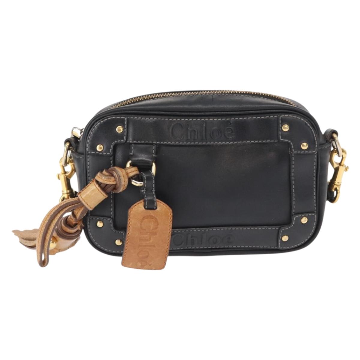 Chloe Eden Shoulder Bag Leather Black Gold Auth BA9482
