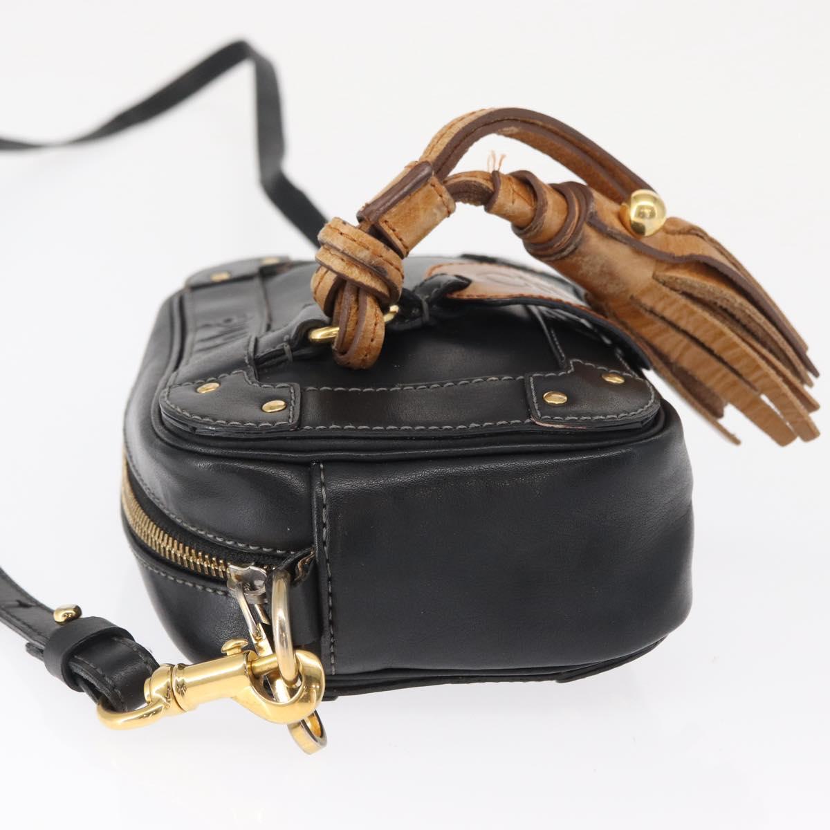 Chloe Eden Shoulder Bag Leather Black Gold Auth BA9482