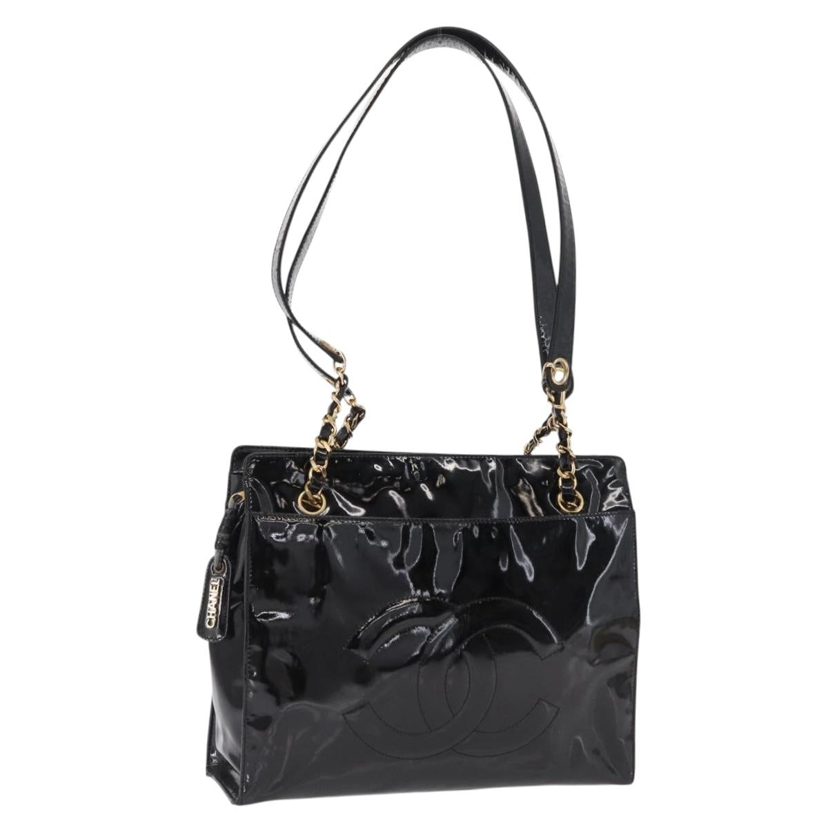 CHANEL COCO Mark Shoulder Bag Patent leather Black Gold CC Auth BA9483