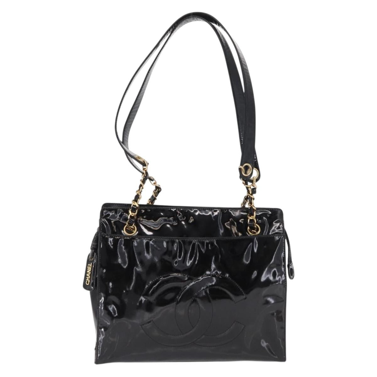 CHANEL COCO Mark Shoulder Bag Patent leather Black Gold CC Auth BA9483