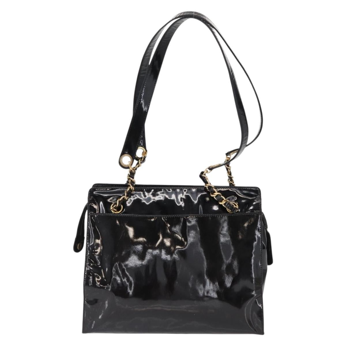 CHANEL COCO Mark Shoulder Bag Patent leather Black Gold CC Auth BA9483