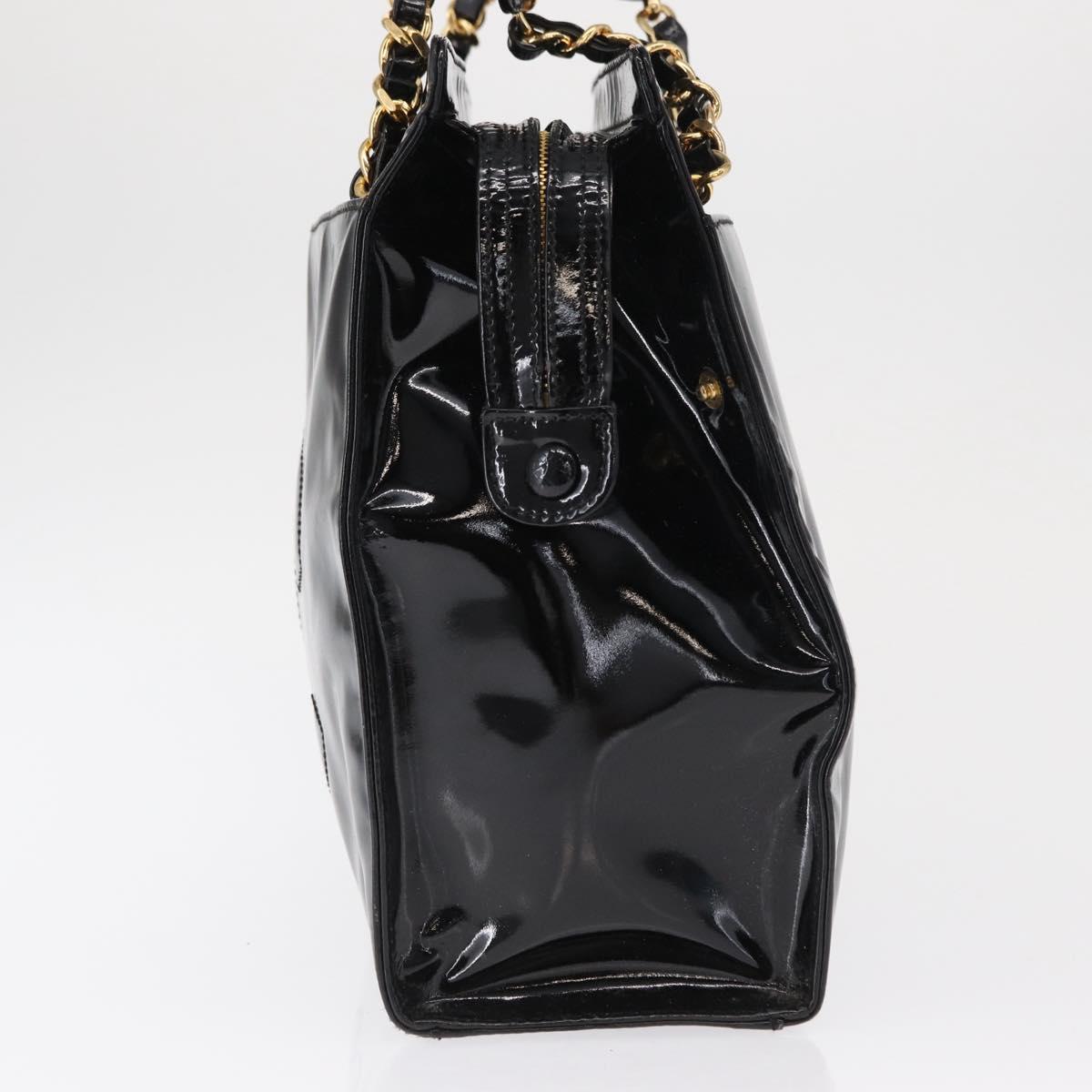 CHANEL COCO Mark Shoulder Bag Patent leather Black Gold CC Auth BA9483