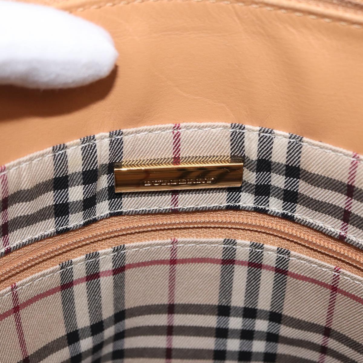 BURBERRY Hand Bag Leather Beige Gold Auth BA9489