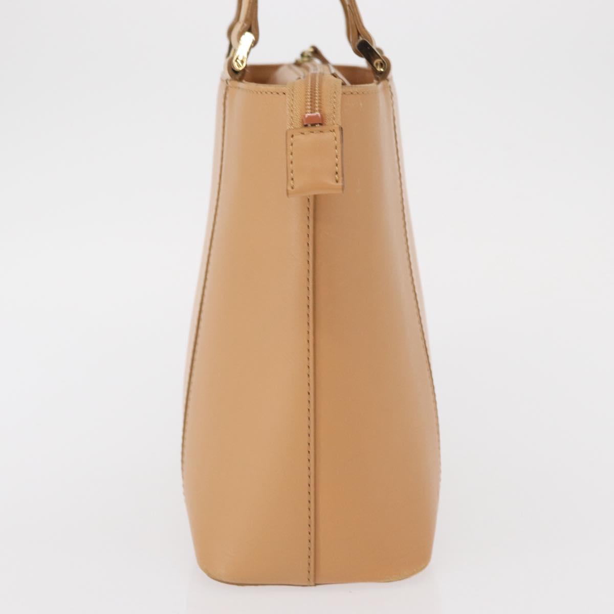 BURBERRY Hand Bag Leather Beige Gold Auth BA9489