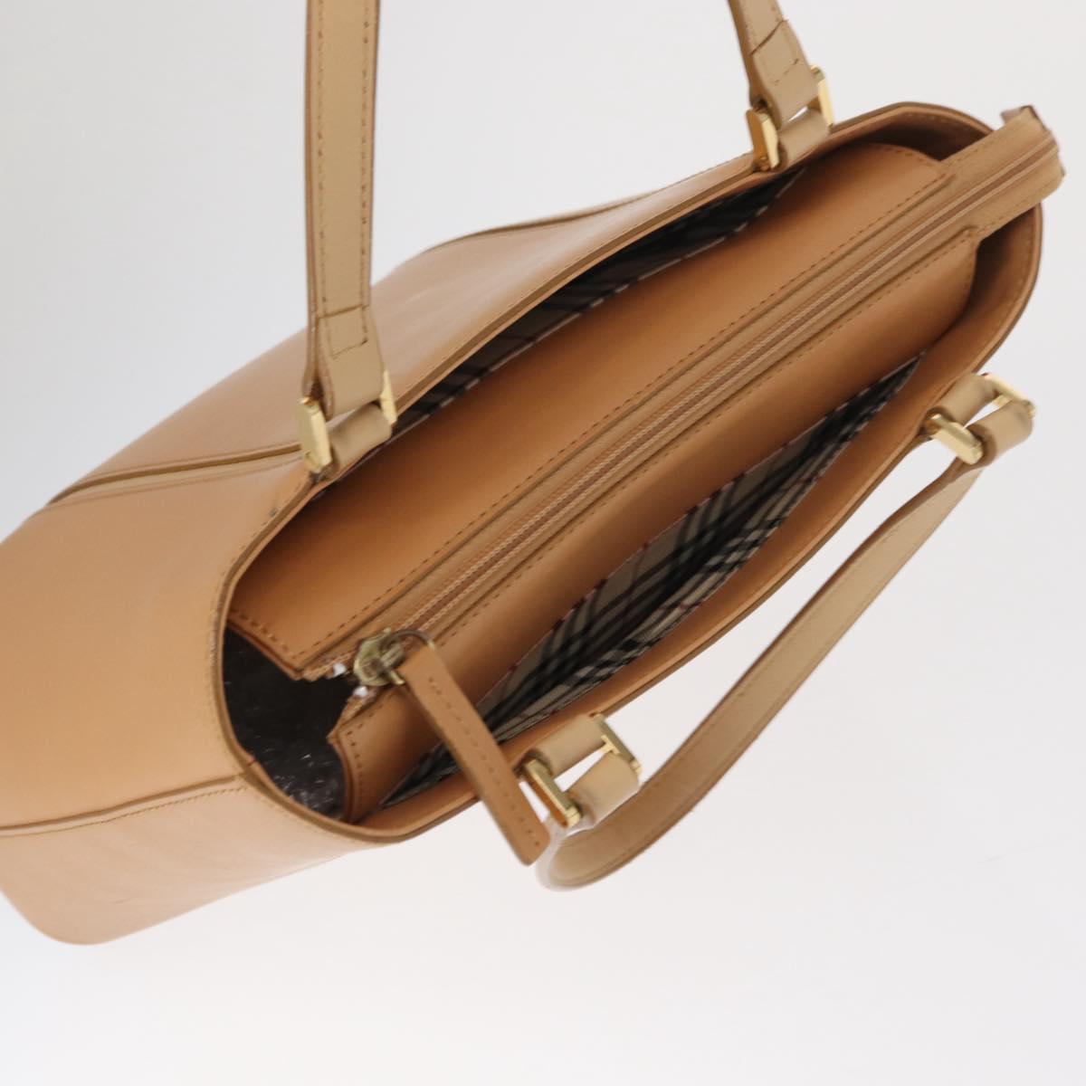 BURBERRY Hand Bag Leather Beige Gold Auth BA9489