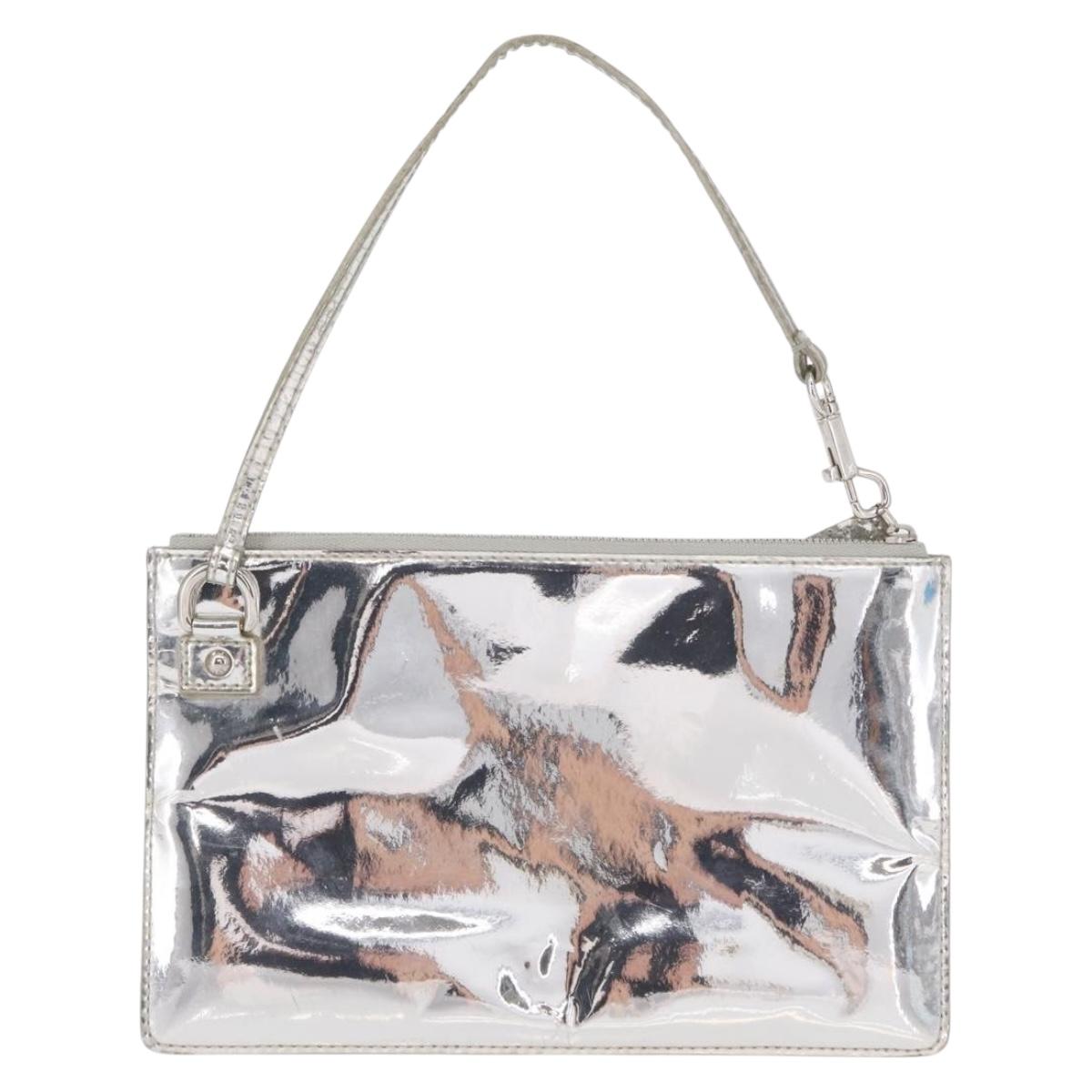LOUIS VUITTON Monogram Miroir Pochette Platt Pouch Silver M95277 LV Auth BA9494