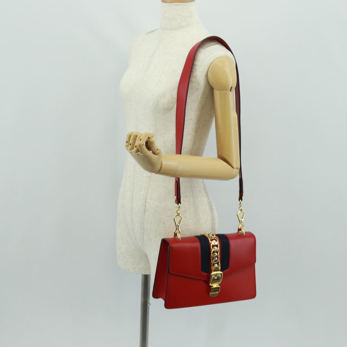 GUCCI Silvi Sherry Line Shoulder Bag Leather 2way Red Gold 421882 Auth BA9495V