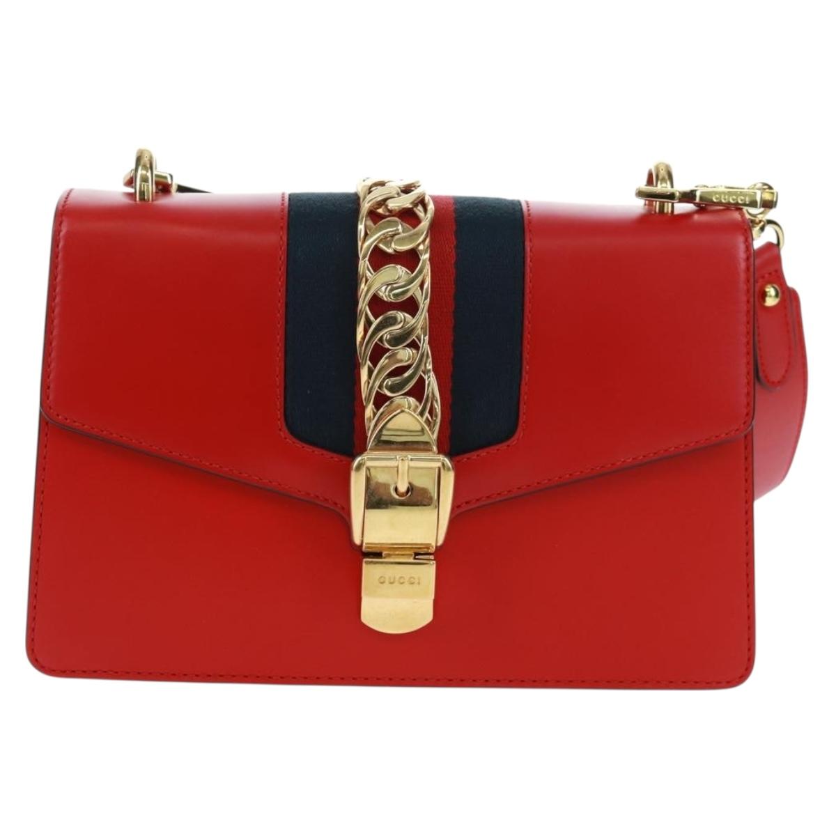 GUCCI Silvi Sherry Line Shoulder Bag Leather 2way Red Gold 421882 Auth BA9495V