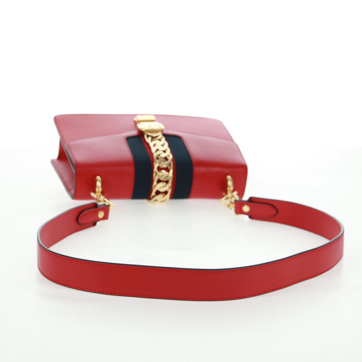 GUCCI Silvi Sherry Line Shoulder Bag Leather 2way Red Gold 421882 Auth BA9495V