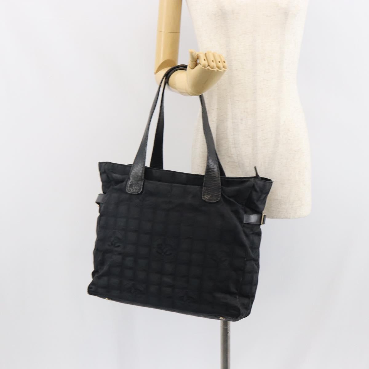 CHANEL New Travel Line Tote Bag Nylon Black Gold CC Auth BA9496
